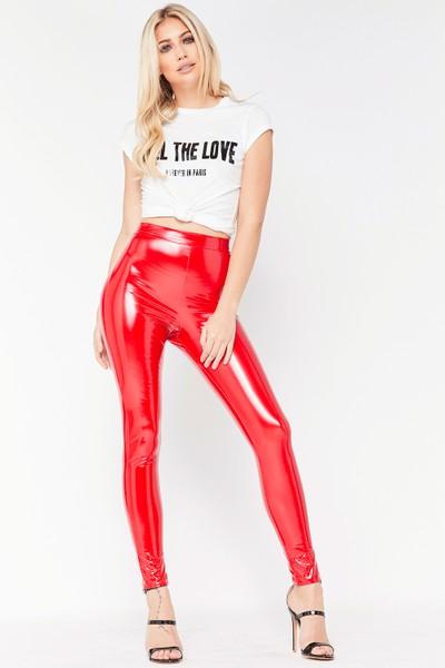 Tara Red Vinyl Leggings