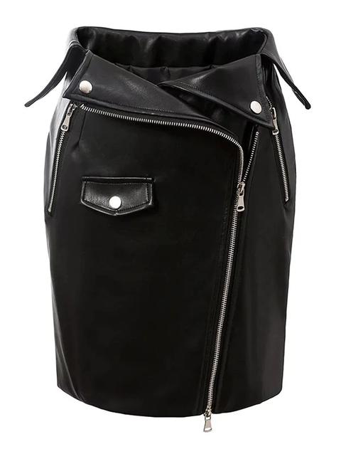 Pu Leather Zippered Bodycon Skirt