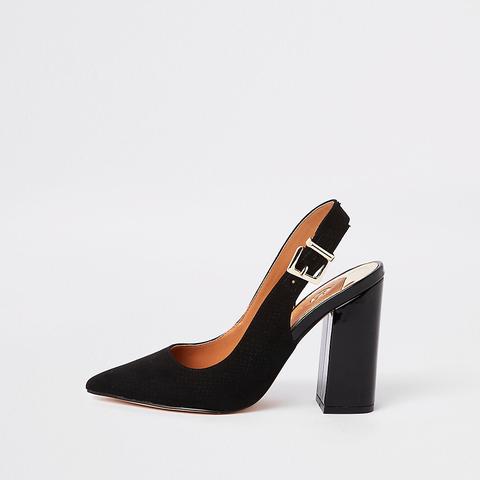 Black Block Heel Slingback Court Shoes