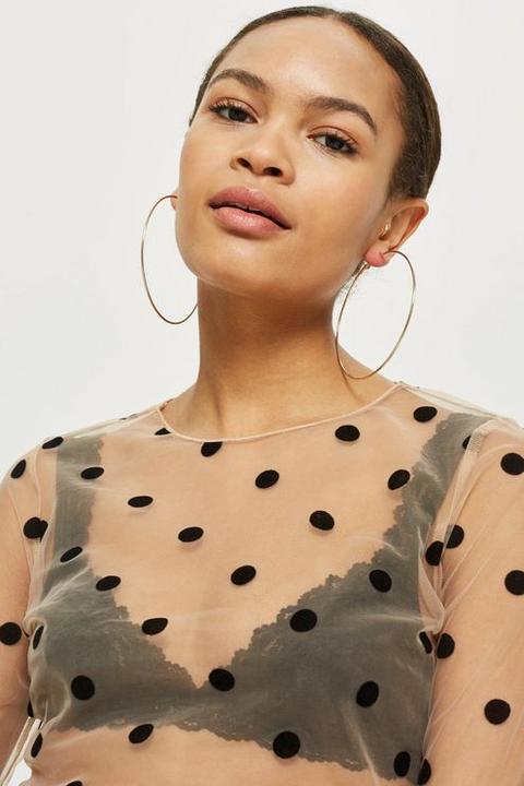 Womens Spotted Mesh Top - Nude, Nude