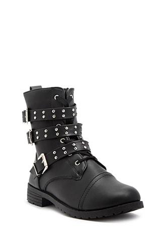 Forever 21 Buckled Combat Boots Black