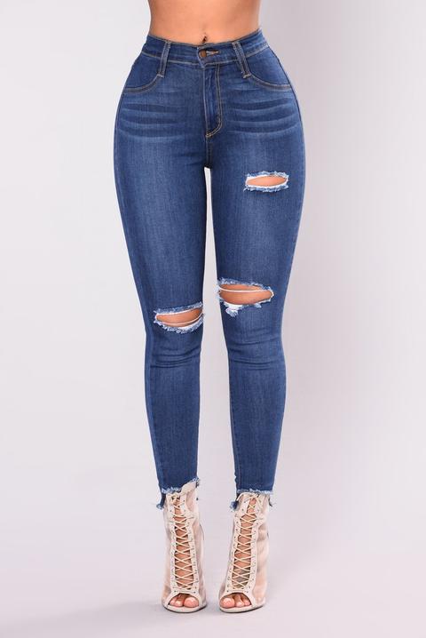 A Little Privacy Distressed Jeans - Medium Blue