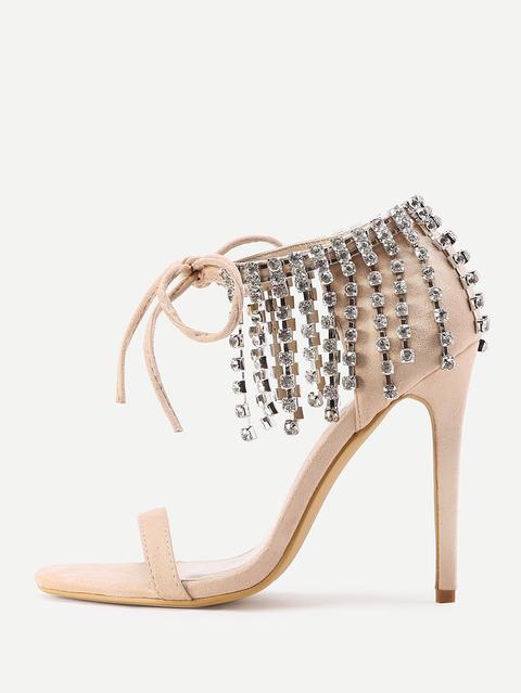 Rhinestone Fringe Cuff Bow Tie Stiletto Sandals