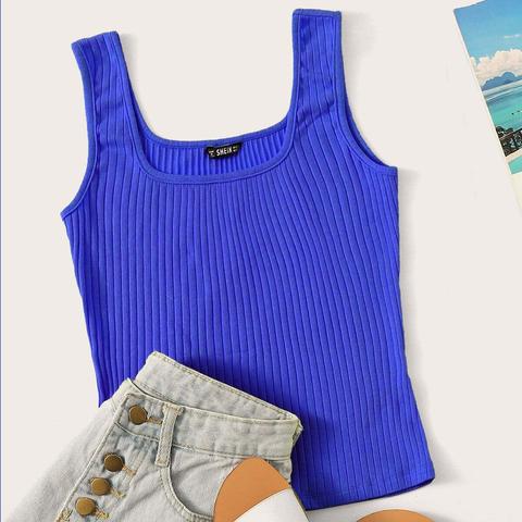 Neon Blue Rib-knit Tank Top