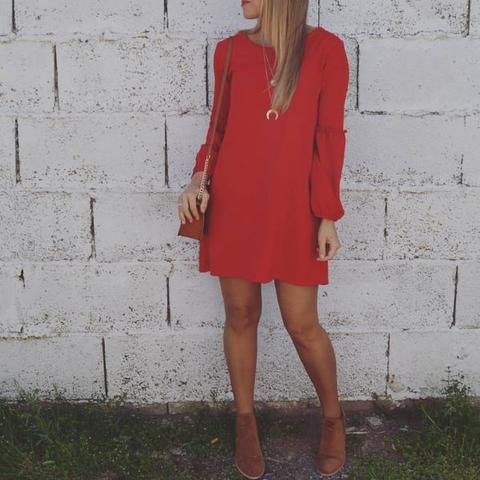 Vestido Mangas Abullonadas Rojo