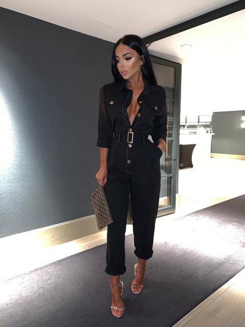 black utility jumpsuit