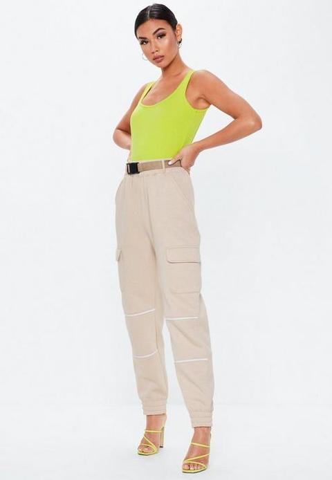 Neon Lime Square Neck Cotton Jersey Bodysuit, Lime