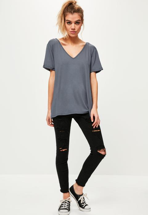 Grey Boyfriend V Neck T-shirt