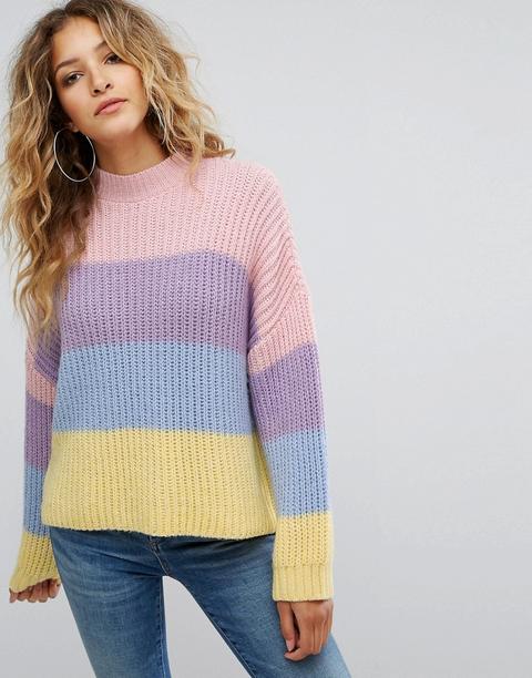 Missguided - Maglione Lavorato Spazzolato A Righe - Viola