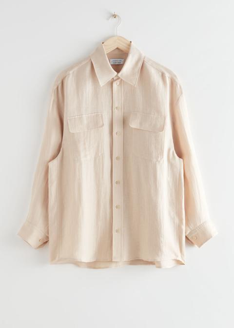 Oversized Linen Shirt - Beige