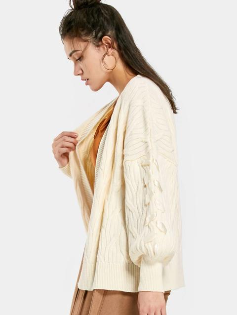 Cardigan Plus Size Con Lacci In Maglia