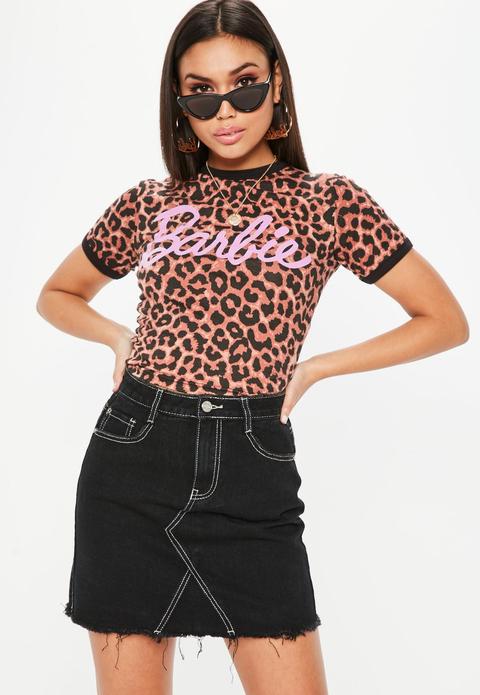 Barbie X Missguided Pink Logo Leopard Print Crop Top, Multi