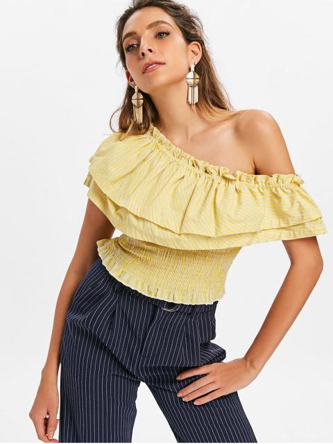Top Deshilachado Con Volantes A Rayas Bright Yellow
