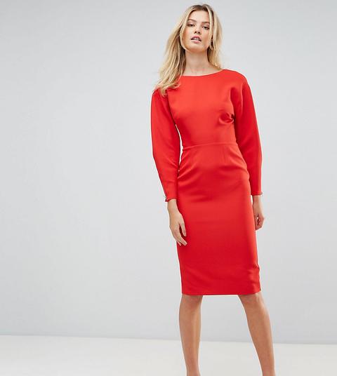 Asos Tall - Vestito Midi A Maniche Lunghe - Rosso