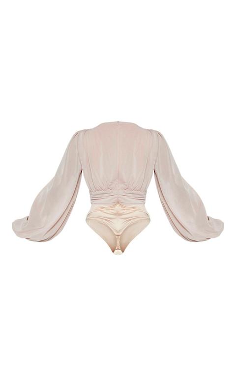 Nude Mesh Ruched Waistband Bodysuit