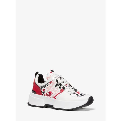 Zapatilla Cosmo De Piel Con Estampado Qi Xi Tipo Grafiti