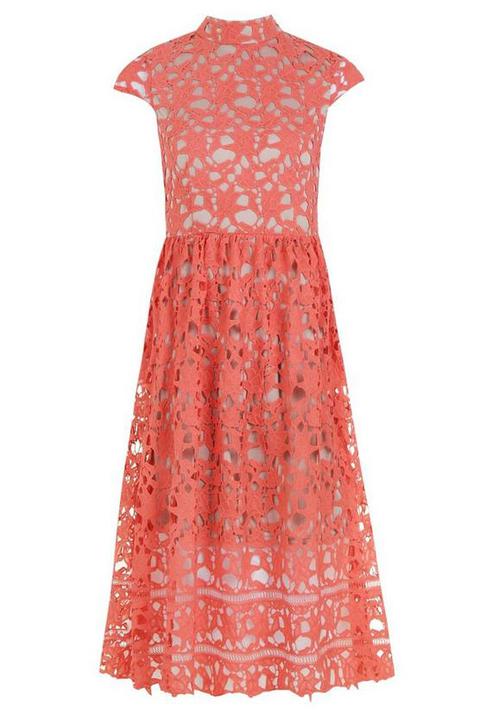 boutique lace high neck skater dress