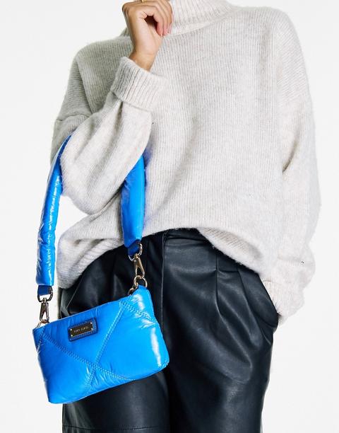 Bolso De Hombro Pequeño Azul Con Acabado Ultrabrillante De River Island