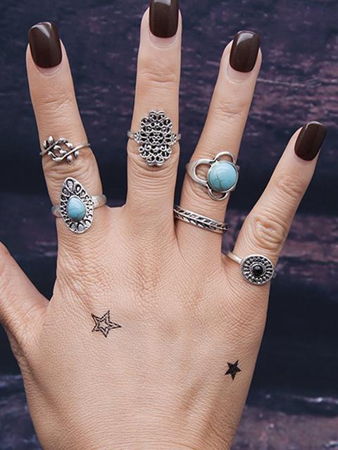 6pcs/set Branches Pattern Blue Stone Rings