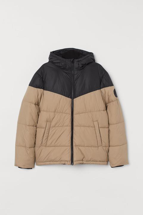 Chaqueta Puffy Con Capucha - Beis