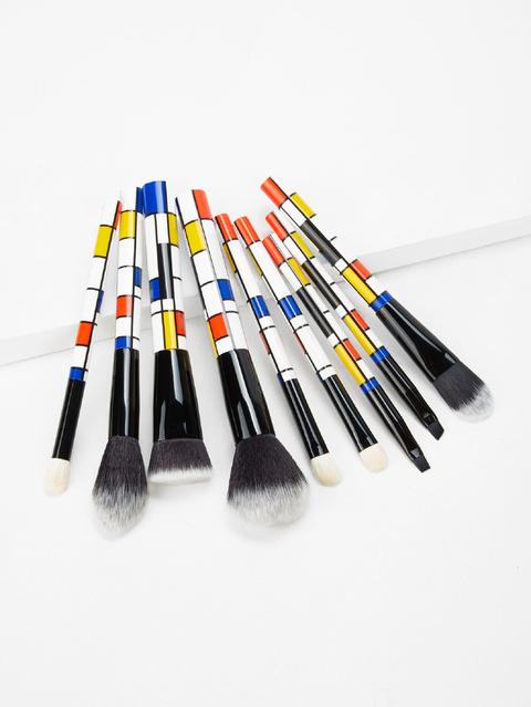 Colorblock Handle Makeup Brush 9pcs