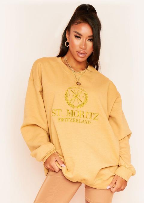 Halyn Gold St. Moritz Slogan Oversized Sweatshirt