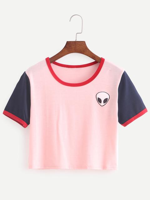 Color Block Alien Print T-shirt