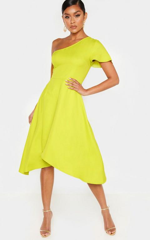 Lime Ruffle One Shoulder Midi Dress, Green