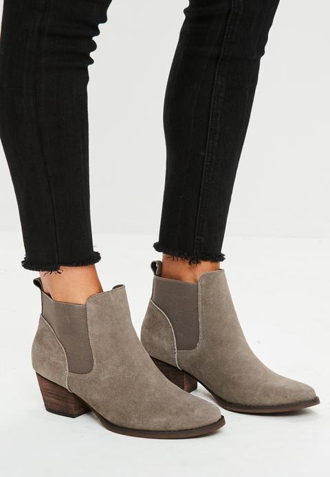 Brown Suede Western Ankle Boots