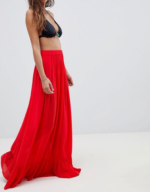 Asos Design - Gonna Lunga Da Spiaggia Fluttuante - Rosso