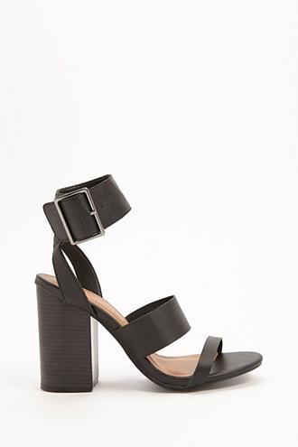 Forever 21 Faux Leather Ankle-strap Block Heels Black