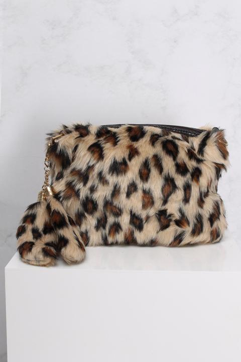 Leopard Print Faux Fur Clutch Bag