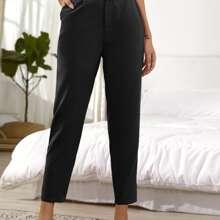 Pantalones Cinta Liso Negro Elegante