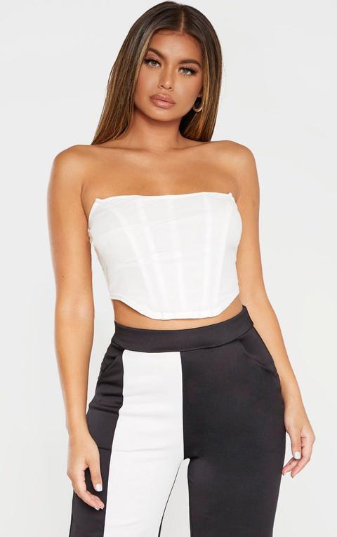 White Mesh Boned Curved Hem Corset