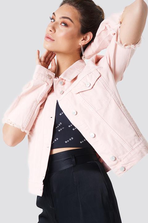 Na-kd Cut Out Sleeve Denim Jacket - Pink