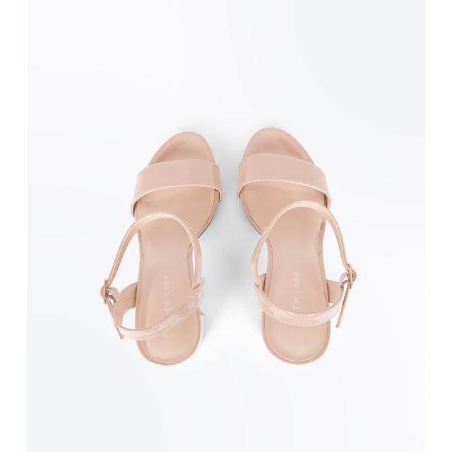 Nude patent clearance block heel sandals