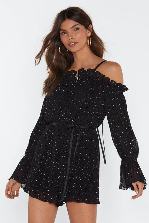 Womens Dot The Message Ruffle Colder Shoulder Playsuit