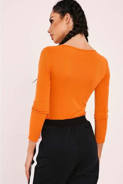 Sarah Ashcroft Babe Slogan Orange Ribbed Bodysuit