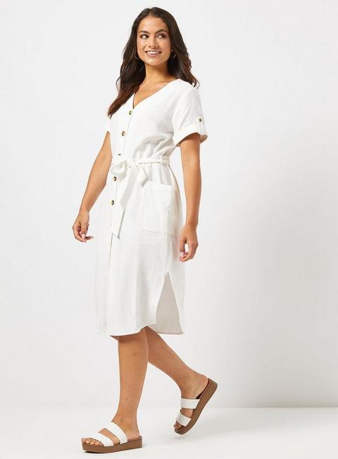 Petite Ivory Utility Shirt Dress With 