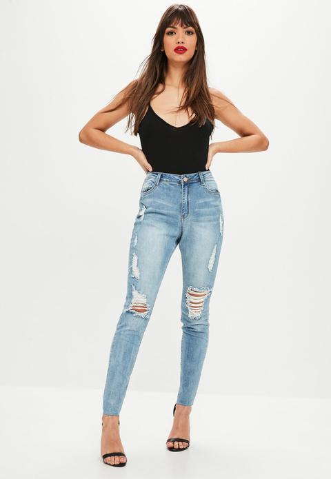 Light Blue High Waisted Marbled Skinny Jeans, Blue