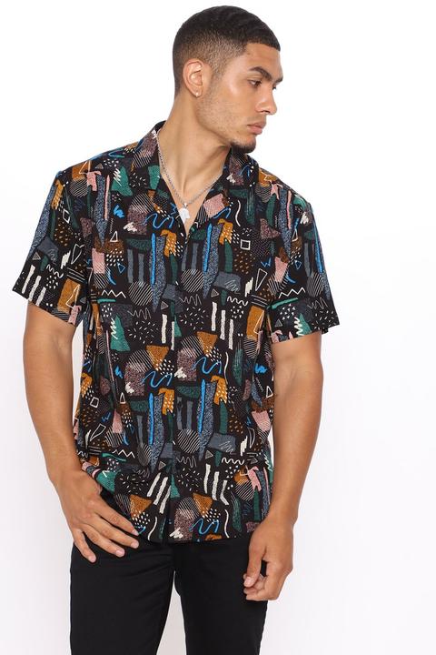 Geometric Short Sleeve Shirt - Black/combo