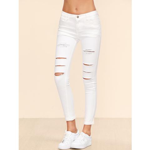 Jeans Strappati - Bianco