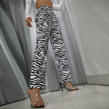 Pantalones Estampado De Cebra Casual