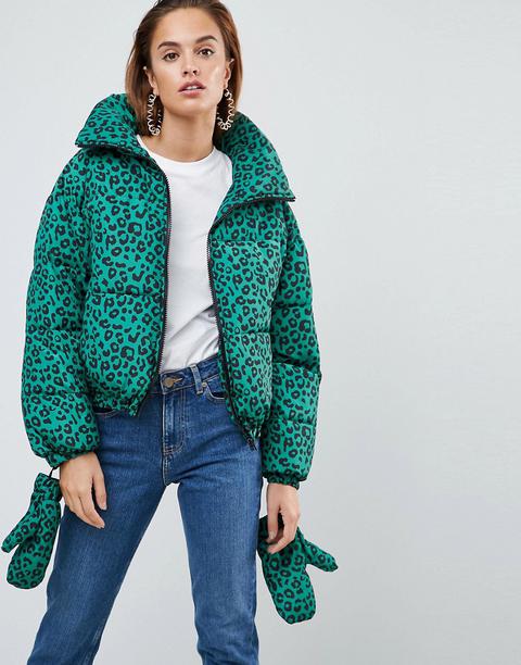 Asos - Piumino Con Manopole E Stampa Maculata - Verde