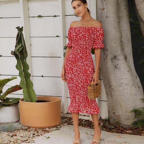 Robe Col Bardot À Imprimé Marguerite À Volants