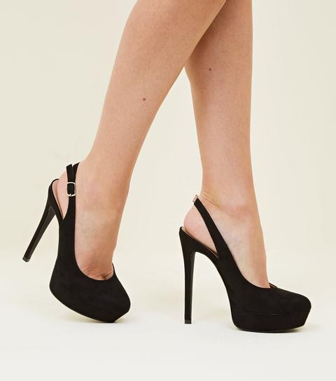 Black Suedette Stiletto Heel Platform Slingbacks New Look