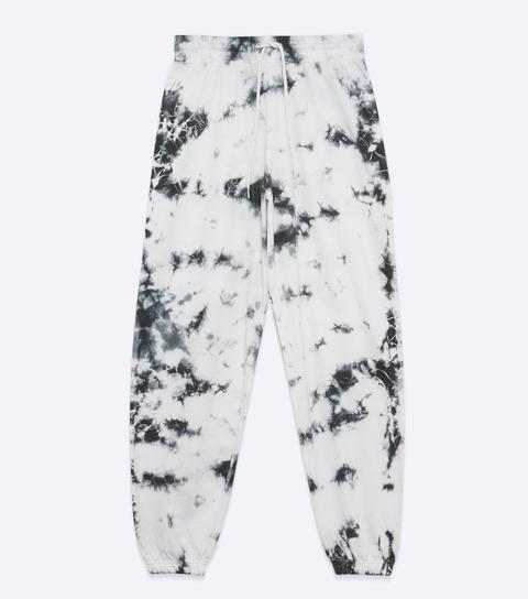 White Tie Dye Jersey Drawstring Joggers New Look