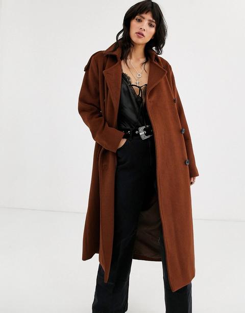 Object Double Breasted Oversized Wool Coat-brown