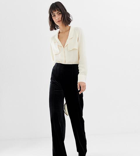 Mango Velvet Wide Leg Trouser In Black