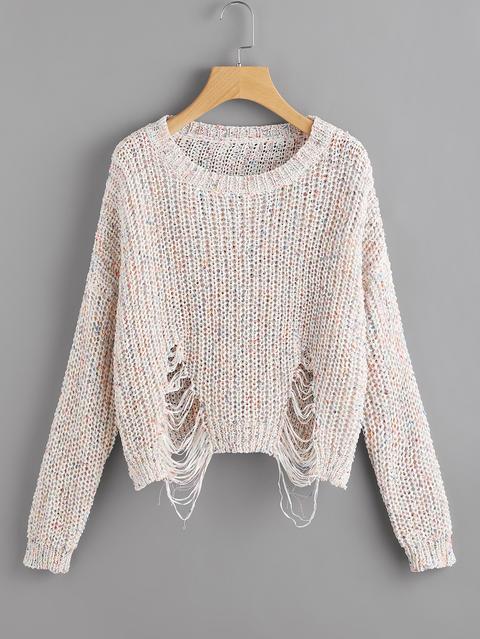 Marled Loose Knit Ripped Jumper